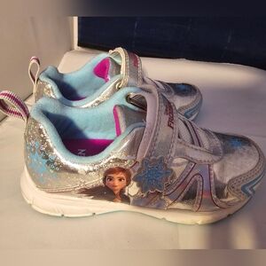 Disney Frozen Light-up Kids Silver and Blue Sneakers Sz 11